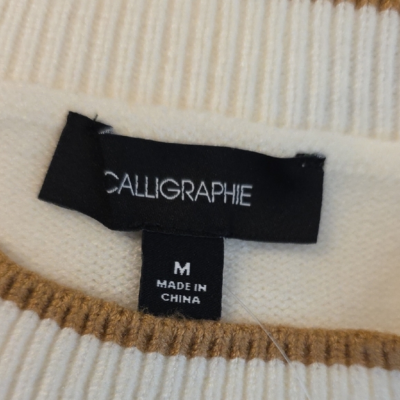 Calligraphie Dachshund Dog Intarsia Knit Crew Neck Sweater Cream Brown Medium - Picture 12 of 17